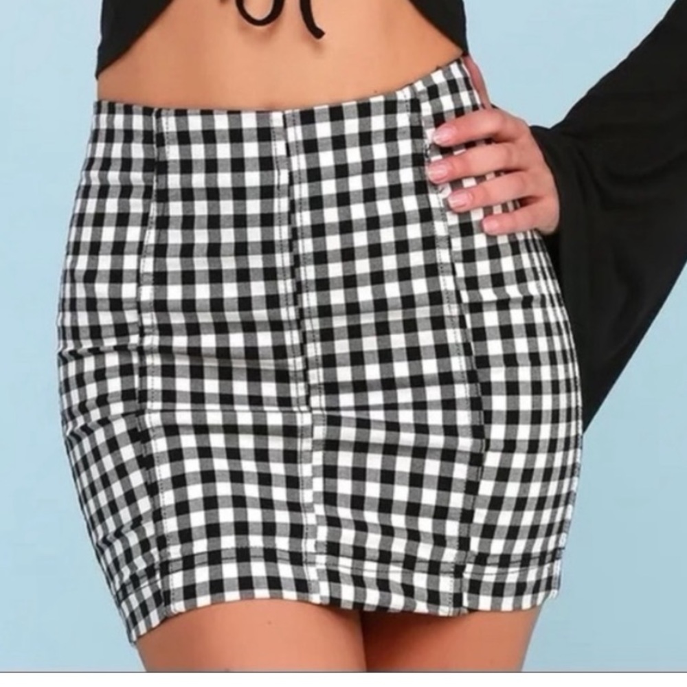 Free People Modern Femme Gingham Checkered Mini Skirt 8 Women’s Black White